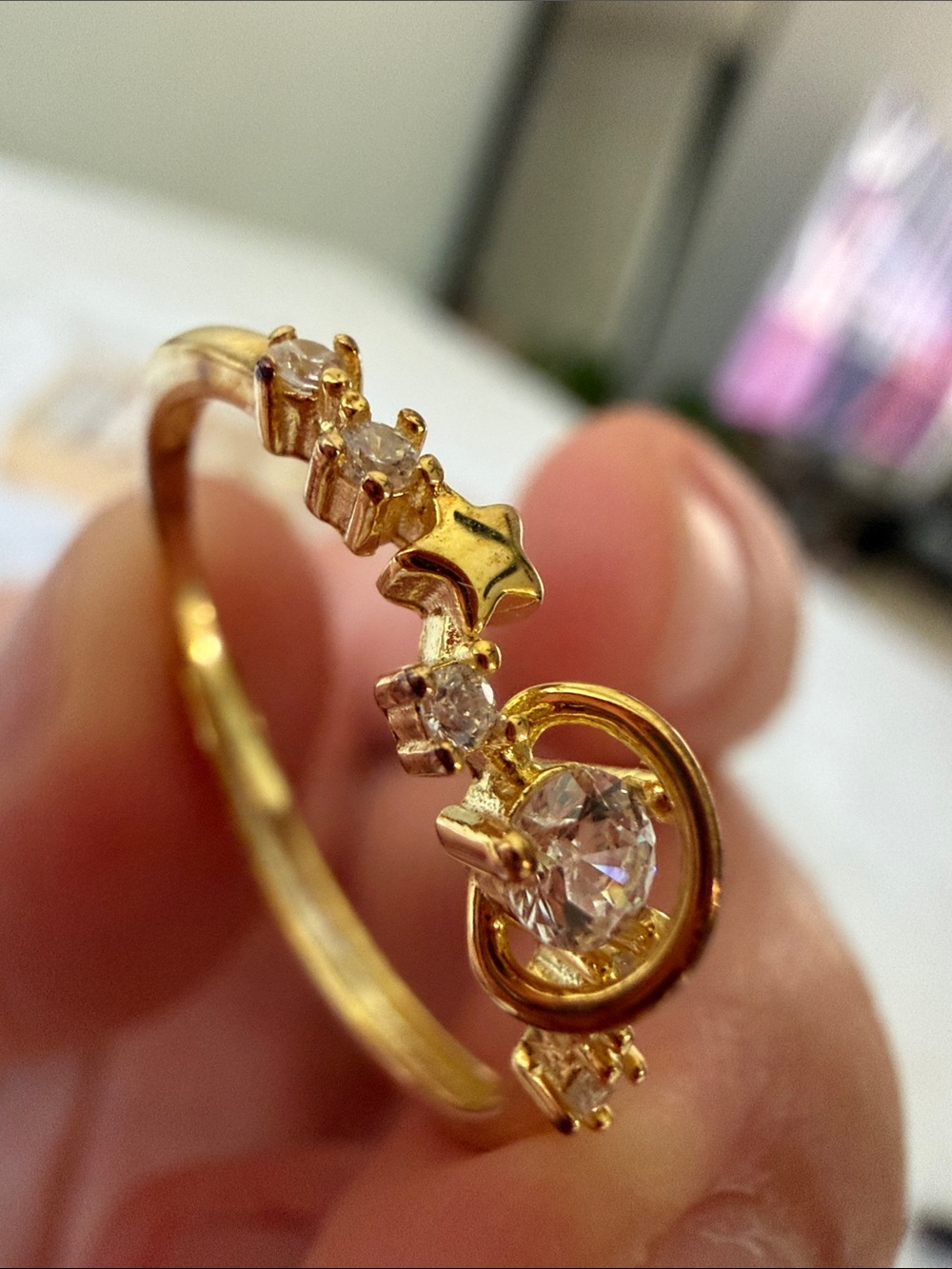 Gold Filled Crystal Star & Circle Accent Ring - Women's Jewelry